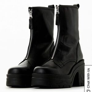 Free People Myles Zip Front Black Boots with Zipper Sz 8.5